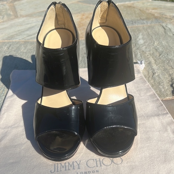 JIMMY CHOO MARY JANE PLATFORM SANDAL HEELS BLACK 8 - Picture 4 of 16